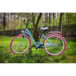 Dámsky retro bicykel 26" Lavida 1-prevodový Modrý, ružové kolesá